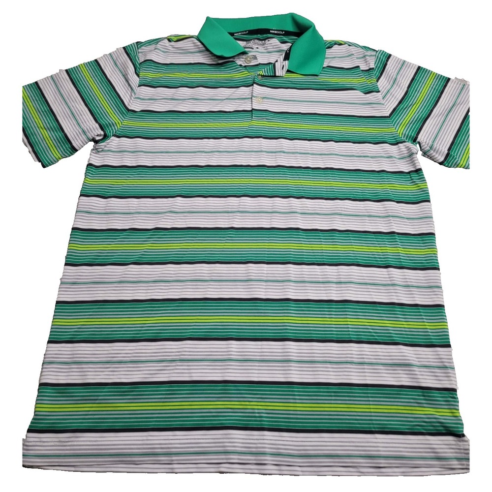 NIKE Golf Tour Performance Polo Shirt Dri-Fit Mens L‎ Green Striped Short Sleeve